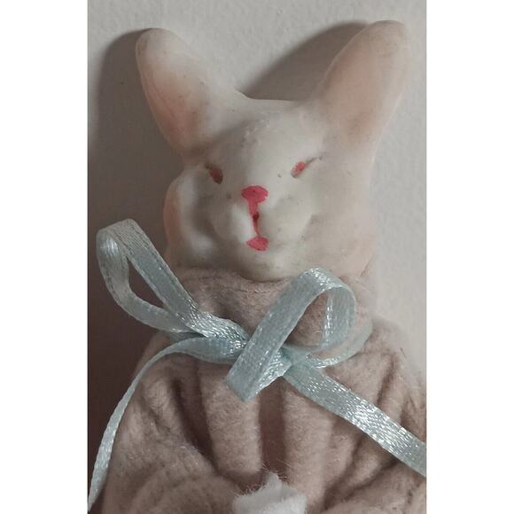 Lot of 3 Overly Raker Finger Puppet Ceramic Face Bunny Rabbit Pouch Blue Ribbon - Picture 3 of 10